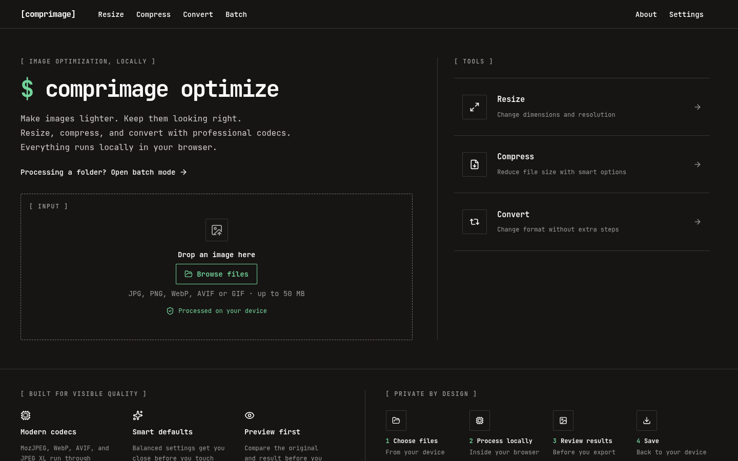 Comprimage project interface preview